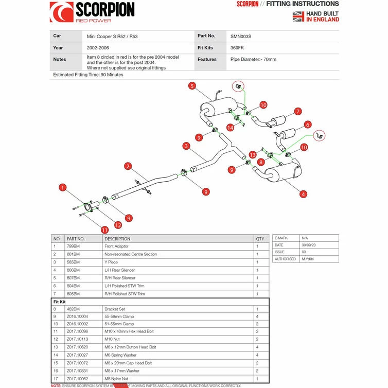 Scorpion Car Exhaust Cat-Back System (Non-Resonated) Stainless Steel STW - Mini Cooper S R53 / R52 2002 - 2006 6 Scorpion Car Exhaust Cat-Back System (Non-Resonated) Stainless Steel STW - Mini Cooper S R53 / R52 2002 - 2006 - Image 6