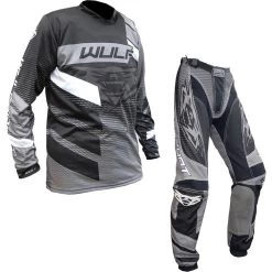 Wulf Matrix Adult Motocross Jersey & Pants Black Grey Kit -Biker Style Shop lrgscale18394 Wulf Matrix Adult Motocross Jersey And Pants Kit Black Grey 1251 2