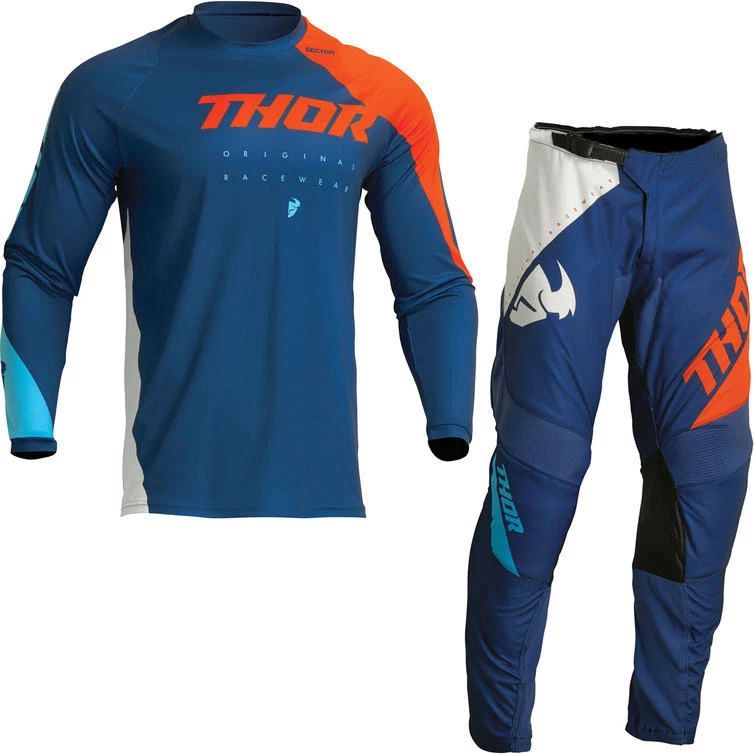 Thor Sector Edge 2023 Motocross Jersey & Pants Navy Orange Kit 1 Thor Sector Edge 2023 Motocross Jersey & Pants Navy Orange Kit