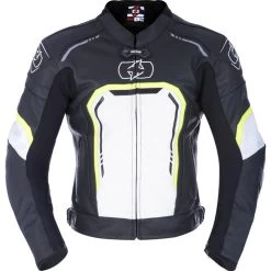 Oxford Strada Leather Motorcycle Jacket -Biker Style Shop lrgscale24727 Oxford Strada Leather Motorcycle Jacket Black White Fluo 1600 1