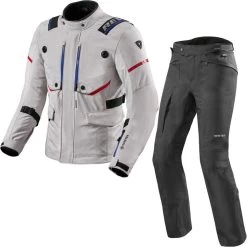 Rev It Vertical GTX Jacket & Globe GTX Trousers Motorcycle Silver Black Kit