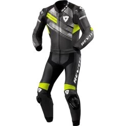 Rev It Apex Combi Two Piece Leather Motorcycle Suit -Biker Style Shop lrgscale27043 Rev It Apex Combi Two Piece Leather Motorcycle Suit Black Neon Yellow 1600 1