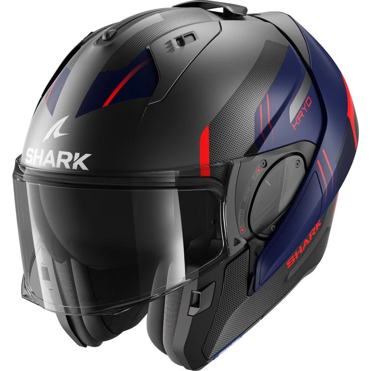 Shark Evo-ES Kryd Matt Anthracite Blue Red Flip Front Motorcycle Helmet & Visor 4 Shark Evo-ES Kryd Matt Anthracite Blue Red Flip Front Motorcycle Helmet & Visor - Image 4