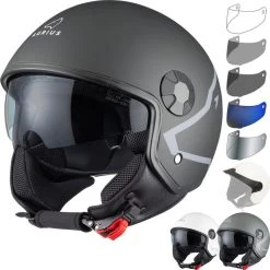 Agrius Score Shield Open Face Motorcycle Helmet, Peak & Visor
