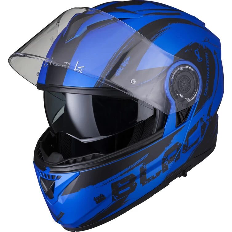 Biker Style Shop -Biker Style Shop lrgscale5297 Black Optimus II Destination Flip Front Helmet Blue 3