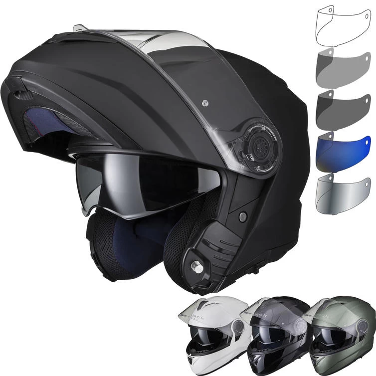 Black Optimus II Flip Front Solid Motorcycle Helmet & Visor 2 Black Optimus II Flip Front Solid Motorcycle Helmet & Visor - Image 2