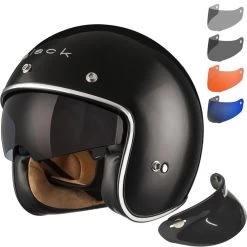 Black Classic Black Open Face Motorcycle Helmet Peak & Visor