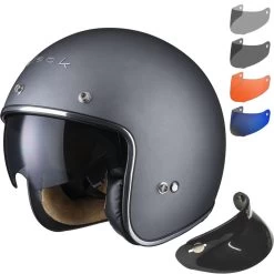 Black Classic Matt Titanium Open Face Motorcycle Helmet Peak & Visor