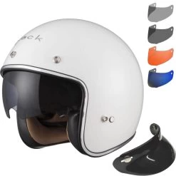 Black Classic White Open Face Motorcycle Helmet Peak & Visor
