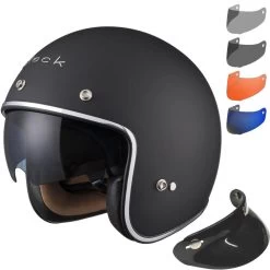 Black Classic Matt Black Open Face Motorcycle Helmet Peak & Visor