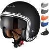 Black Classic Line Open Face Motorcycle Helmet, Peak & Visor