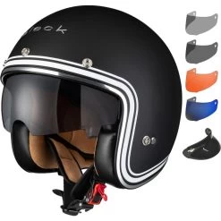 Black Classic Line Open Face Motorcycle Helmet, Peak & Visor