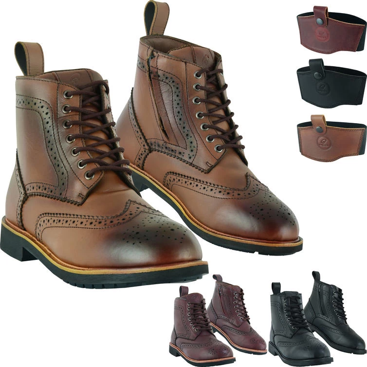 Black Officer WP Brogue Motorcycle Boots & Gear Shifter Pad 2 Black Officer WP Brogue Motorcycle Boots & Gear Shifter Pad - Image 2